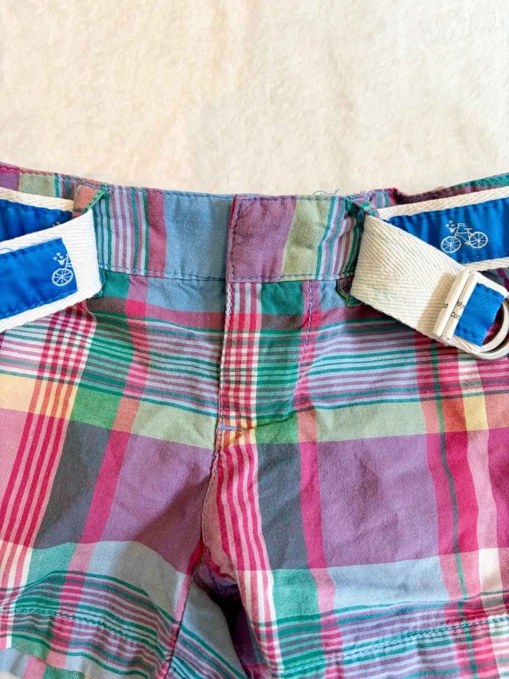 Ralph Lauren Plaid Girls Bermuda Shorts with Blue Bicycle Belt